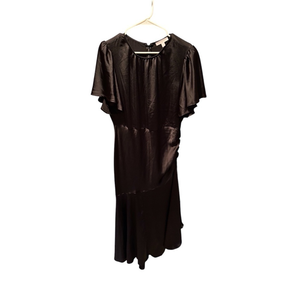Chelsea28 Asymmetrical Hem Satin Dress in Black XL NWT Flaw